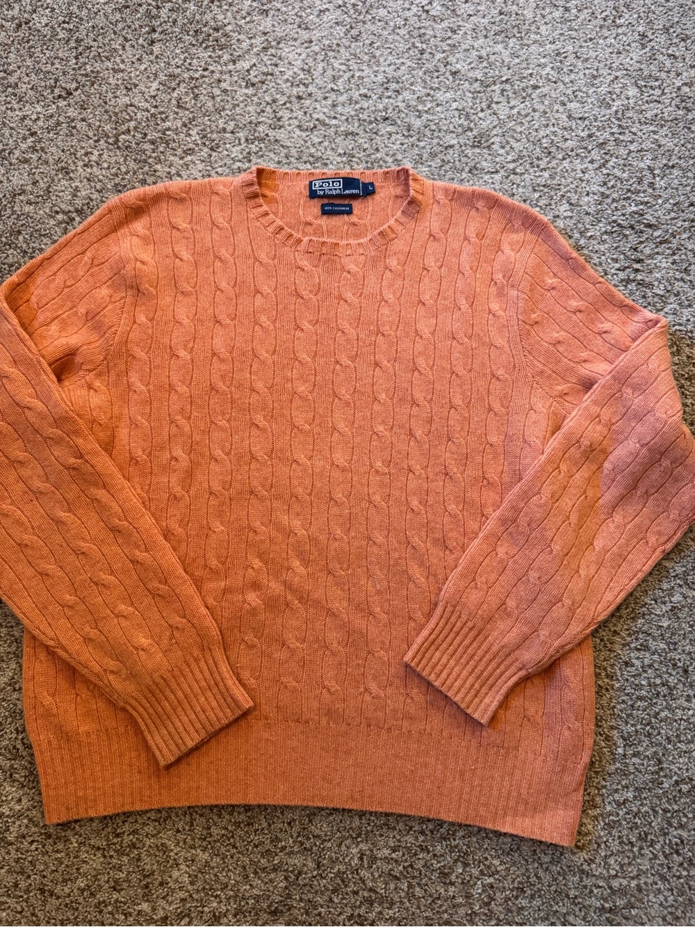 Vintage Polo by Ralph Lauren Men’s Coral Cable Knit Cashmere Crewneck Sweater -